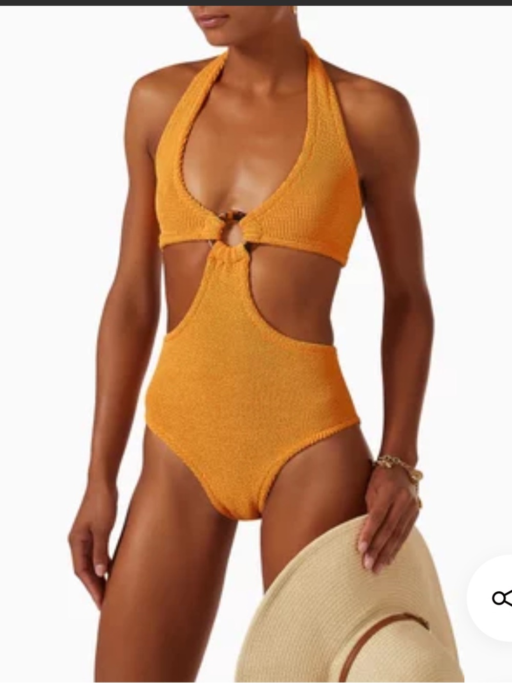 HUNZA G Ursula Cutout One Piece Swimsuit Mango Sorbet Orange Bikini Crinkle swim